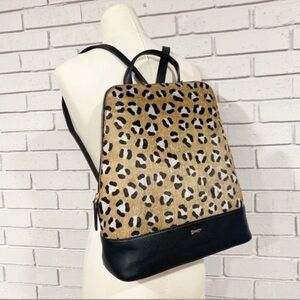 Stylish Black Backpack with leopard print design and adjustable‎ straps
